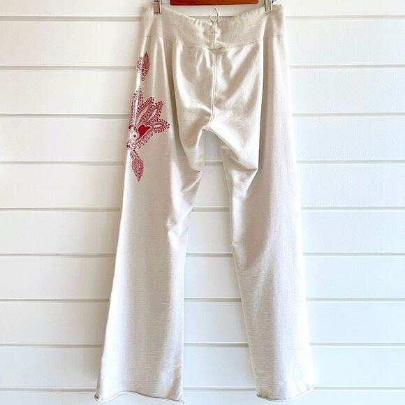 Lucky Brand Women’s Off White Rare Embroidered Wide Leg Relaxed Fit Sweatpants M - Picture 3 of 10